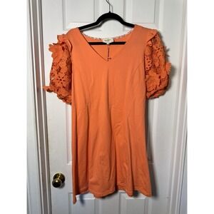 Umgee Women's Dress Puff Sleeve Cute Coral/ Orange Size Large